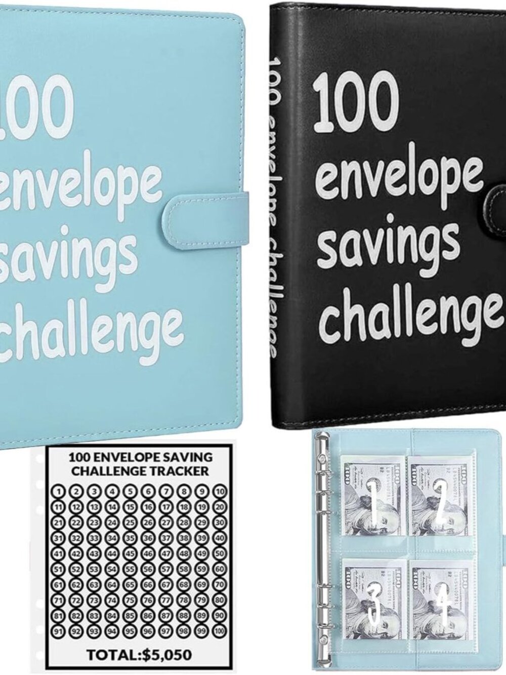2PCS 100 Envelopes Money Saving Challenge, Envelopes Challenge Binder, Achieving